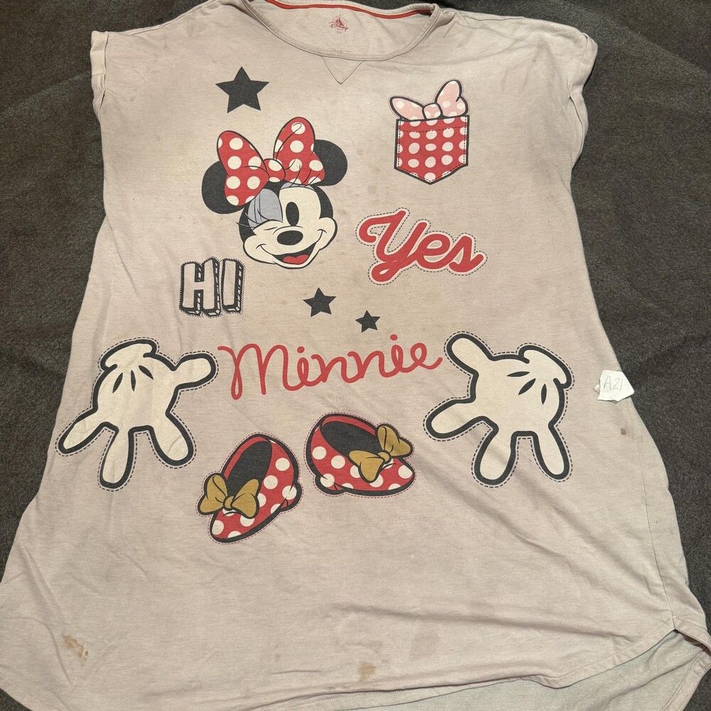 Disney Shirt Womens Size Beige Minnie Mouse Graphic Cartoon Tee Top